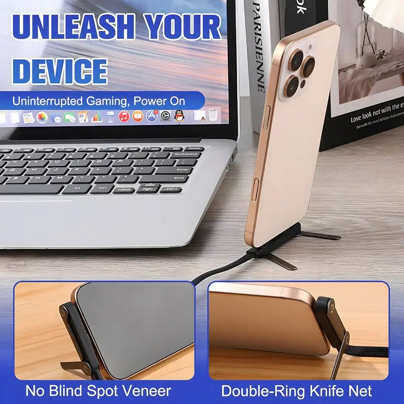 240W Super Fast Charging, Invisible Holder Charger Cable with Stand, Type C Braided Design for Gaming Office Travel